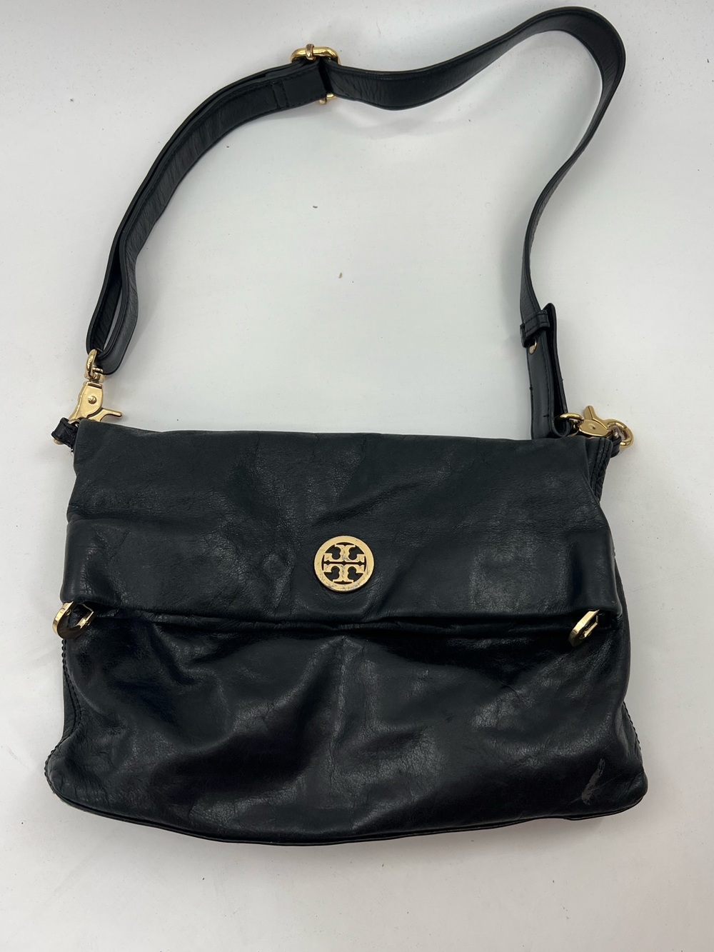Tory Burch Black Leather Dena fold over Purse